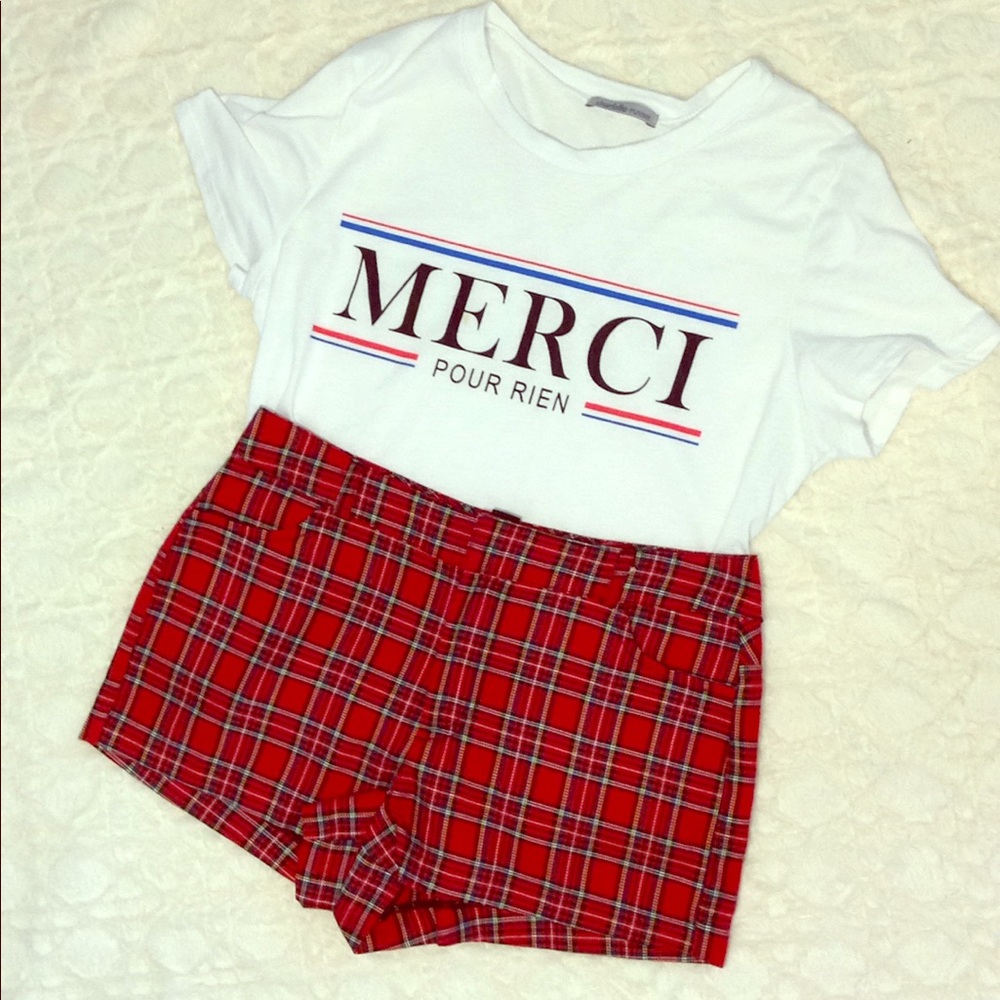 Forever 21 red plaid shorts size xs